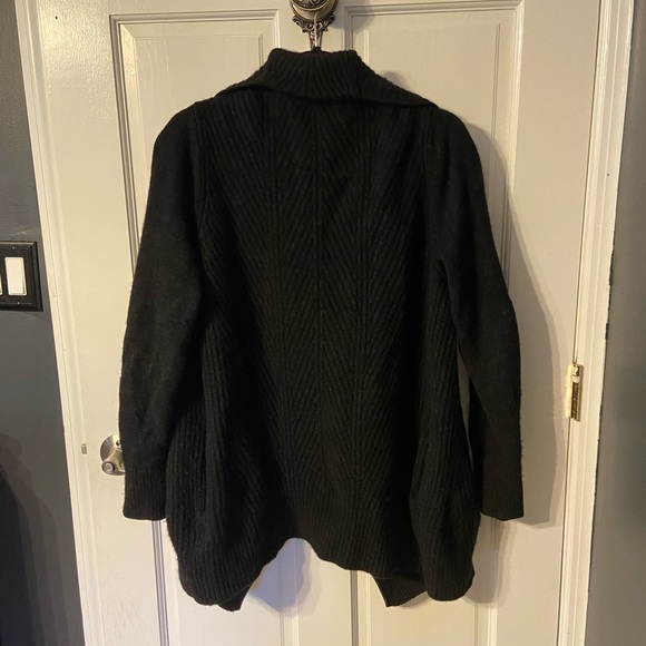 VINCE Black Leather Trim Yak Wool Quiet Luxury Open Front Cardigan Sweater - Picture 7 of 7